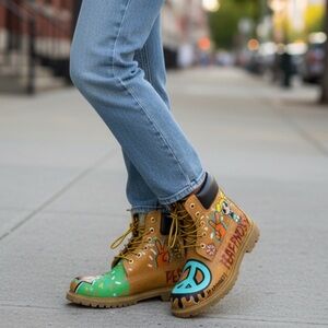 Women’s Size 10 TIMBERLAND Colorful Custom Boots with Art Design